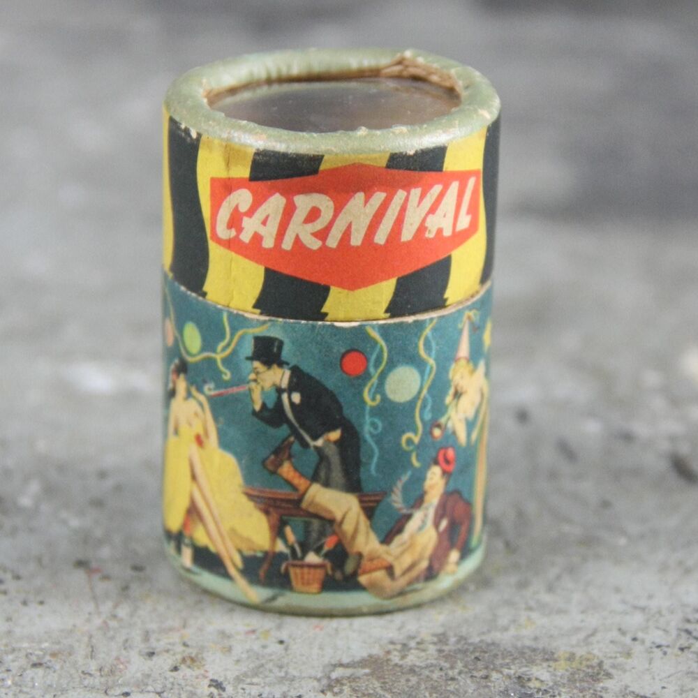 Vintage Carnival Themed Decorative Cylindrical Match Container